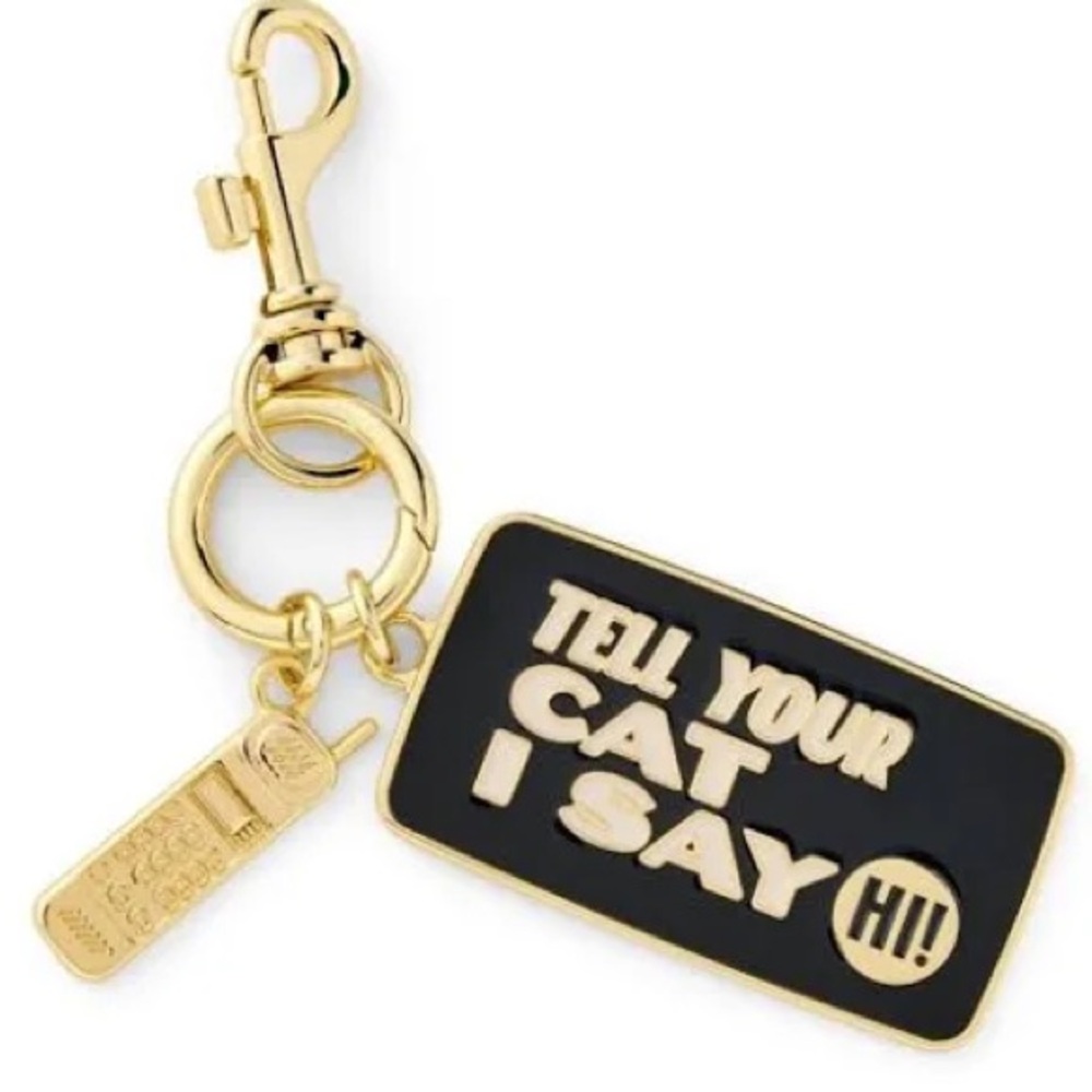 CUDDLE COLLAB Tell Your Cat I Say Hi - Enamel Keychain - Black/Gold NIB!